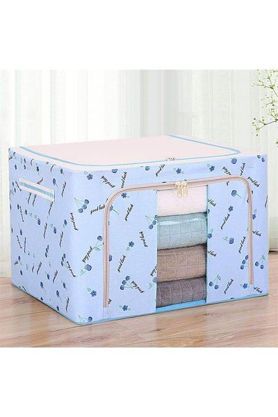 Flippy Cutie de Depozitare 66 L, Textil, 50x40x33 cm, Cadru Metalic Suport Baza Stabil din Plastic Albastru
