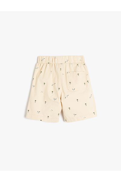 Koton Elastic Waist Cotton Pocket Detailed Palm Patterned Shorts