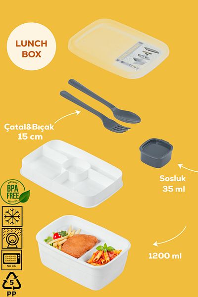 Porsima 3200 Vacuum Self-Lunch Box with Spoon, Fork and Sauce Bowl - 2-Tier Lunch Box - Lunch Box