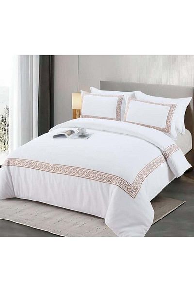 Comfy 6pc Embroidered Premium Quality Pure Cotton King Size White Comforter Set