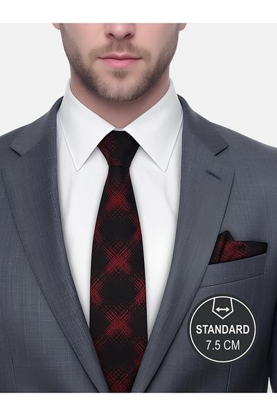 Milleniva Plaid Red Tie & Handkerchief