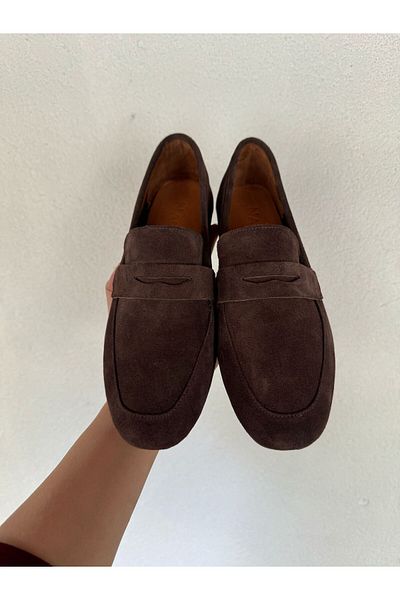 NACHA Hi̇Lly Dark Brown Khaki̇Ki̇ Leather Loafer