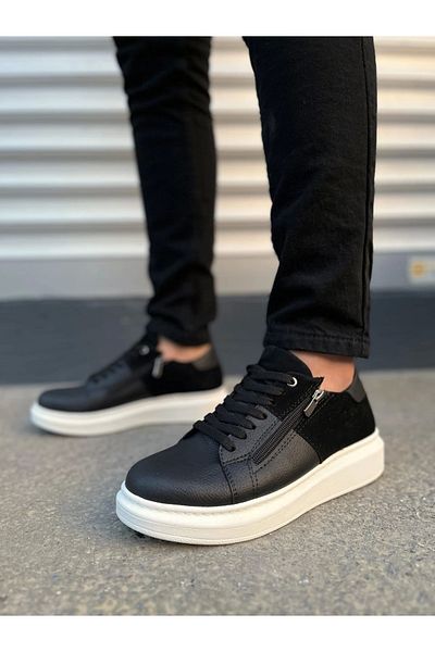 Joy Ayakkabı Jy155 Warrior Lace-Up and Zipper Skin Suede Men's Casual Sneaker Shoes Csbt - Black