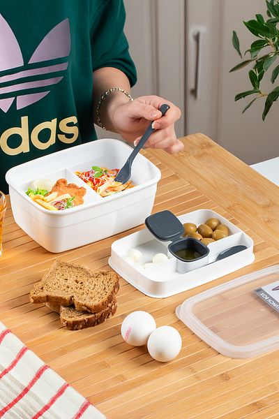 Porsima 3200 Vacuum Self-Lunch Box with Spoon, Fork and Sauce Bowl - 2-Tier Lunch Box - Lunch Box