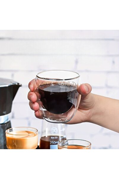 OEM Double-walled coffee cup, 150ml, made of glass, transparent, compact and ergonomic