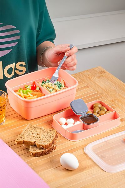 Porsima 3199 Vacuum Self-Feeding Lunch Box with Spoon, Fork and Sauce Bowl - 2-Tier Lunch Box - Lunch Box