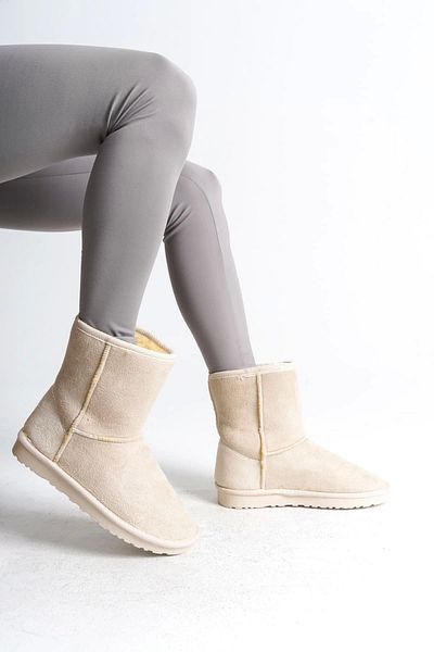 Joy Ayakkabı Selina Laceless Flat Sole Sheepskin Suede Women's Boots Kt - Cream