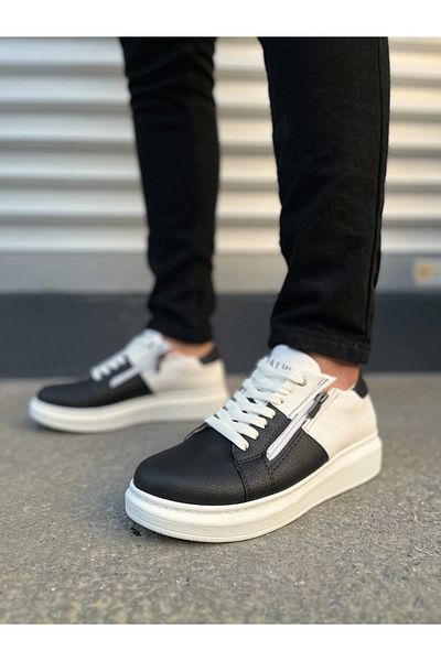 Joy Ayakkabı Jy155 Warrior Lace-Up and Zip Skin Men's Casual Sneaker Shoes Cbt - White/Black