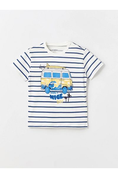 LC Waikiki Lcw Kids Ecru Crew Neck Short Sleeve Printed Baby Boy T-Shirt and Shorts Set of 2