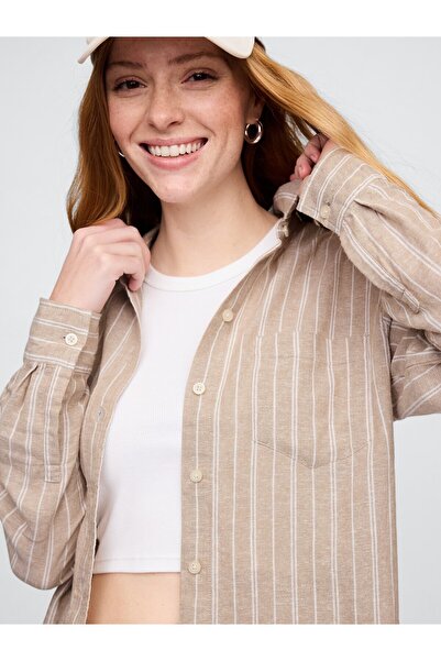 GAP Kadın Açık Bej Keten Karışımı Easy Gömlek