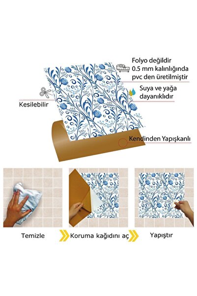 TİNK Kendinden Yapışkanlı Mavi Sarmaşık Desenli Pvc Karo 30x30 Cm (33 ADET) 3 M²