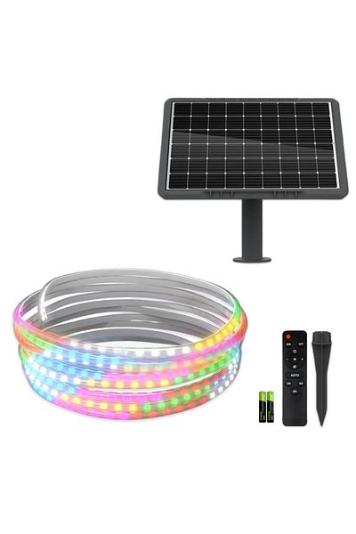 CLASSLIGHTS Kit Bandă LED Multicoloră, RGB, 5 Metri, Panou Solar Monocristalin, 50W, IP65, ClassLights