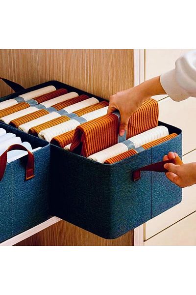 Flippy Basket Storage Box, Foldable Textile, 47x28x20 Cm Metal Frame, With Handles, Blue