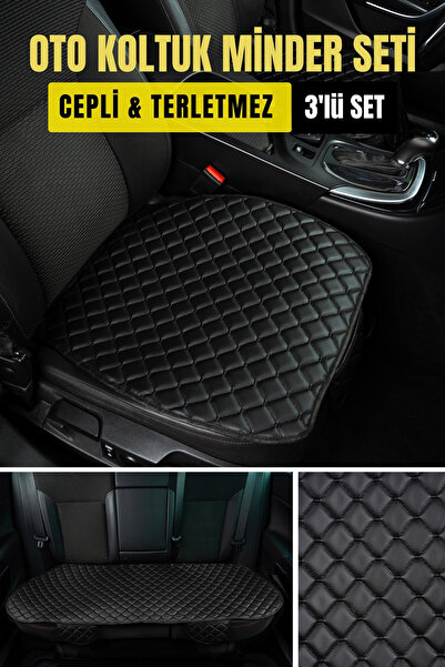 Ecarteks طقم وسائد جلدية للسيارة مكون من 3 قطع مع جيوب مريحة باللون الأسود