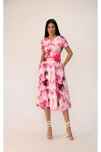 Koza Butik Women's Short Sleeve Floral Patterned Belt Binding Detailed Dress 5316-25