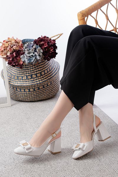 Egepass Işil Women's Buckle Thick Heel Stylish Suitable for Daily Use Evening Special Day Shoes