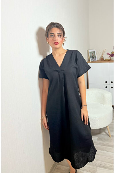 Misun butik SİYAH KETEN ELBİSE