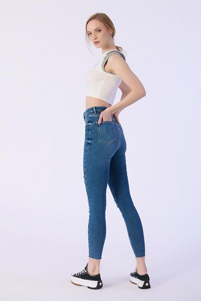 BPF Pantaloni skinny din denim cu buzunare închise, genunchi, tăiați cu laser
