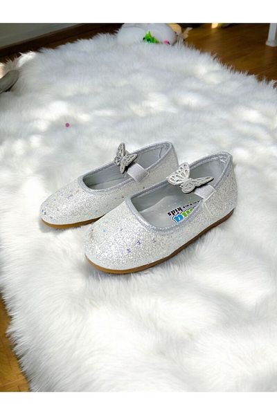 pediashoes Girl's Silvery Orthopedic Sole Soft Stylish Ballet Flats