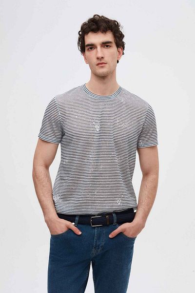 Twn Μπλουζάκι με ρίγες Navy Blue Slim Fit