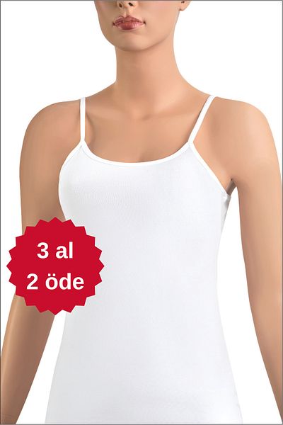 NİSYVE Square Solid Neck Cotton Lycra Thin Rope Strap Basic Women's Undershirt