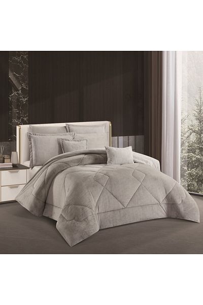 HOURS Horse Fur and Velvet Winter Double-Sided Comforter Set with Durable and Soft Fabric and Heavy Filling, 8 Pieces, King Size