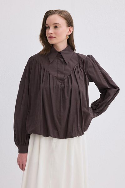 KADRİYE BAŞTÜRK Кафява риза Lora Voile