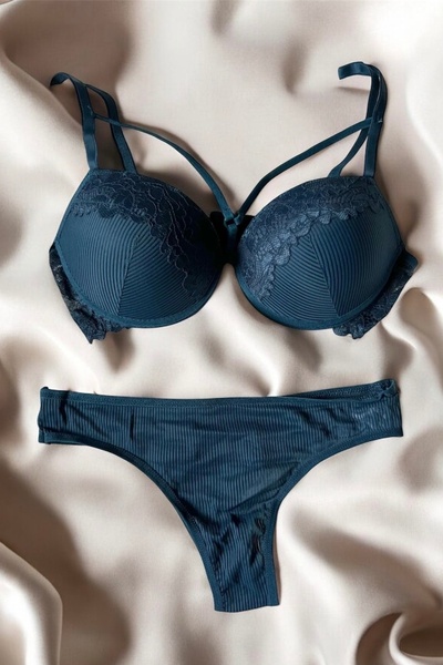 LİBELLA İÇ GİYİM Γυναικείο Σετ σουτιέν με στρινγκ 2 τεμαχίων με λεπτομέρεια βενζίνης