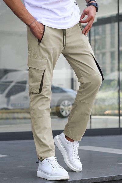 Madmext Ecru Cargo Pocket Men's Jogger Pants 5791