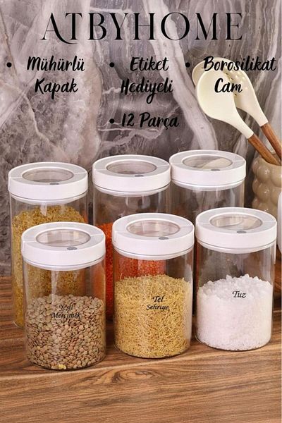 Atbyhome Lengo 6-Pack 1200-1600 ml Sealed Vacuum Borosilicate Glass Food Storage Jar