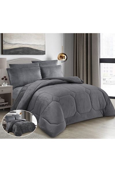 HOURS Horse Fur Winter Double-Sided Comforter Set with Durable and Soft Fabric and Heavy Filling, 6 Pieces, King Size
