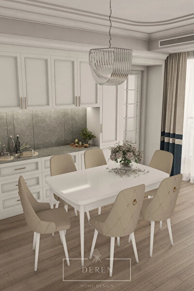 DEREN HOME Fier Serisi Mutfak ve Salon Yemek Masası Takımı + 6 Adet Kapiçino ...