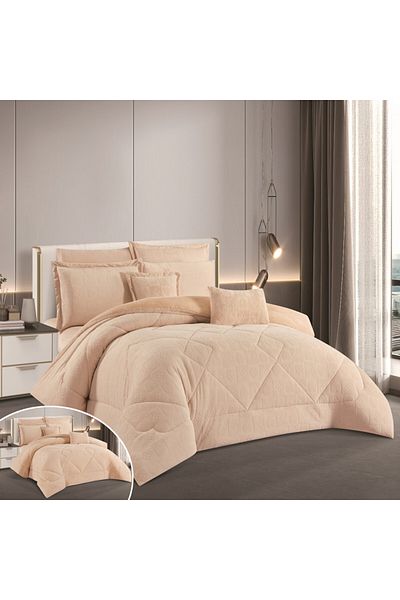 HOURS Horse Fur and Velvet Winter Double-Sided Comforter Set with Durable and Soft Fabric and Heavy Filling, 8 Pieces, King Size