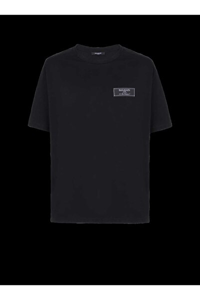 BrandsBoutique تي شيرت قطني كبير الحجم يحمل شعارًا