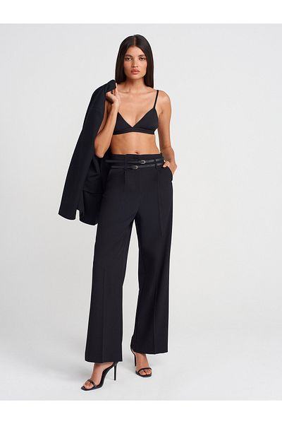 Dilvin 71617 Belted High Waist Pants-Black