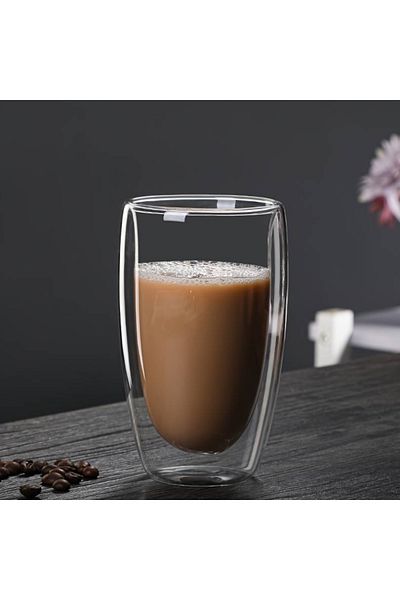 OEM Coffee cup, double-walled, 450 ml, transparent, dimensions: 5 x 14 x 8.5 cm