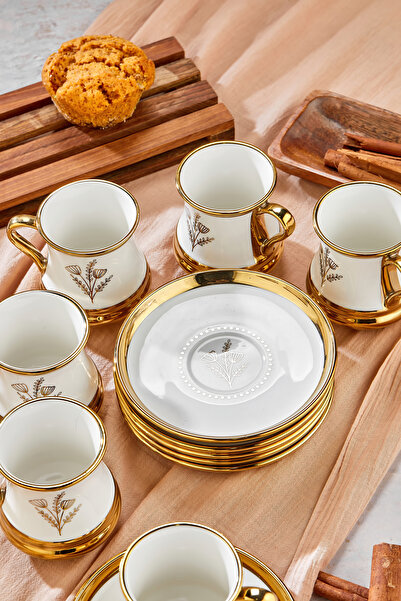 Cooker Set of 6 220 ml Porcelain Teacups with Stylish Design - Gold Gilded - Gift Option
