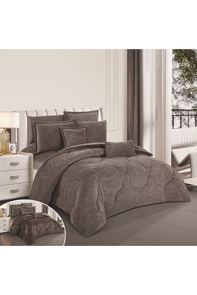 HOURS Horse Fur and Velvet Winter Double-Sided Comforter Set with Durable and Soft Fabric and Heavy Filling, 8 Pieces, King Size