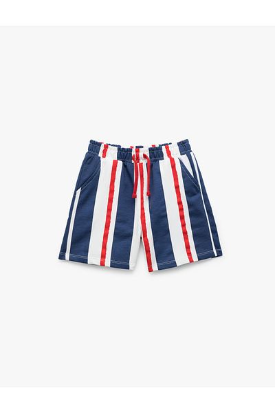 Koton Cotton Pocket Detailed Striped Waist Lace up Shorts