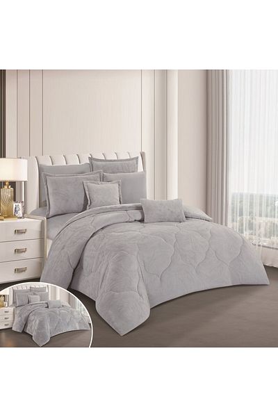 HOURS Horse Fur and Velvet Winter Double-Sided Comforter Set with Durable and Soft Fabric and Heavy Filling, 8 Pieces, King Size