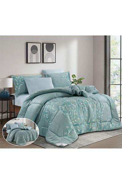 HOURS Horse Fur Winter Double-Sided Comforter Set with Durable and Soft Fabric and Heavy Filling, 6 Pieces, King Size