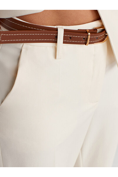 Dilvin 71656 Παντελόνι ίσια εφαρμογή με ζώνη-Εκρού