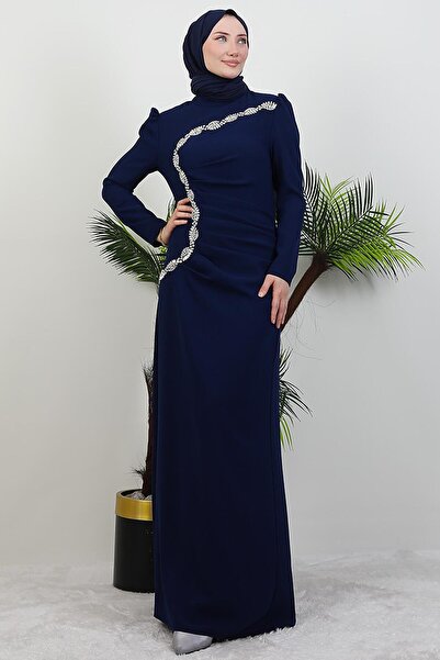 Silver Stone Embroidered Dress Navy Blue