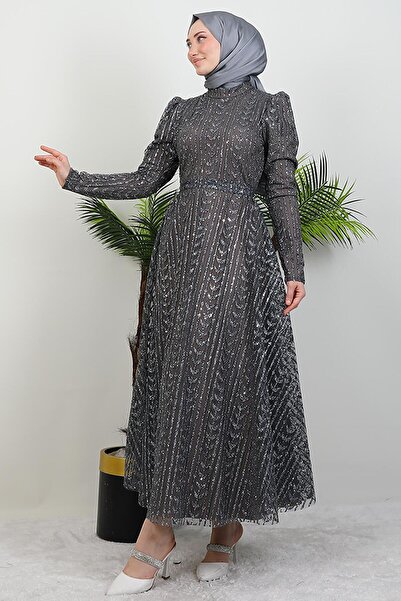 giz astore Eva Simli Tesettür Elbise Koyu Gri