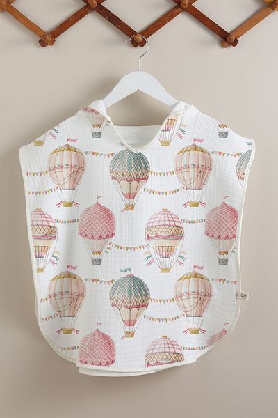 Tuğba Kuğu 4 Layer Muslin Poncho - Pink Air Balloons