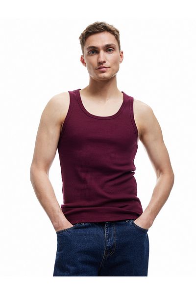 Koton Slim Fit Αμάνικο Μπλουζάκι Basic Crew Neck