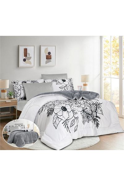 HOURS Horse Fur Winter Double-Sided Comforter Set with Durable and Soft Fabric and Heavy Filling, 6 Pieces, King Size