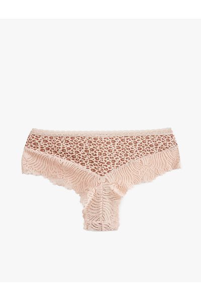 Koton Cotton Lace Detailed Leopard Patterned Brazilian Women's Panties