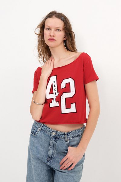 Addax Boat Neck Printed T-Shirt P1726