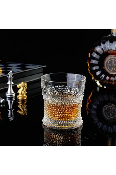 OEM Pahar whiskey, Dots, 300 ml, din sticla, 9 cm h, 8 cm diametru baza, 8.5 cm diametru deschidere